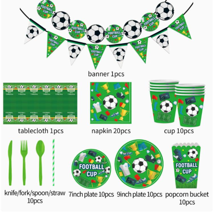 Wegwerpbordenset met voetbalthema en feestdecoratie