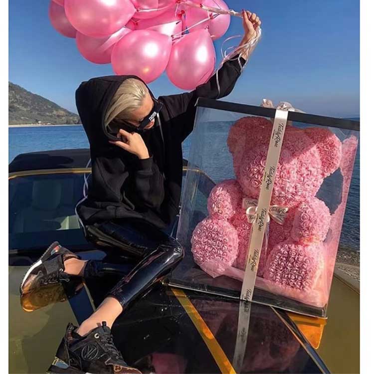 Roze bloem teddybeer